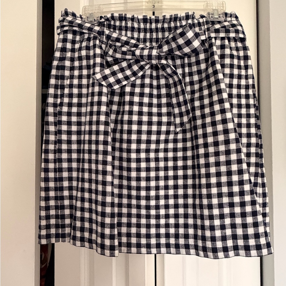 J. Crew Black and White Gingham Tie-Waist Skirt